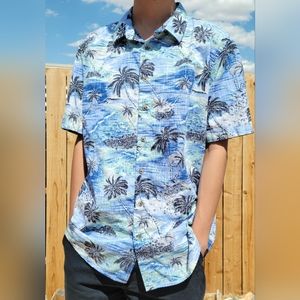 Tu Man Tropical Beach Hawaiian Button down Shirt Regular Fit Large